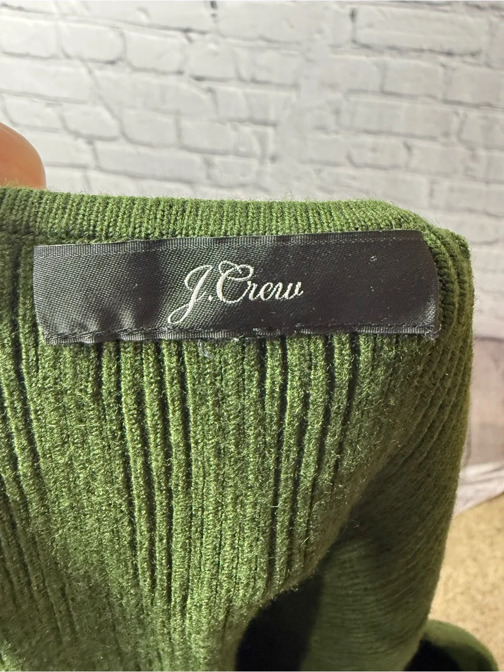 J. Crew Olive Green Square Neck Puff Sleeve Sweater size medium